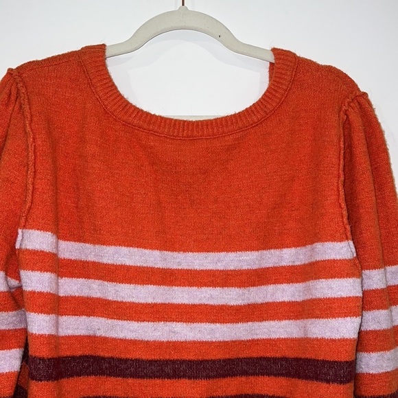 FREE PEOPLE Complete Me Orange Striped Cotton Alpaca Blend Knit Sweater M - Picture 13 of 16